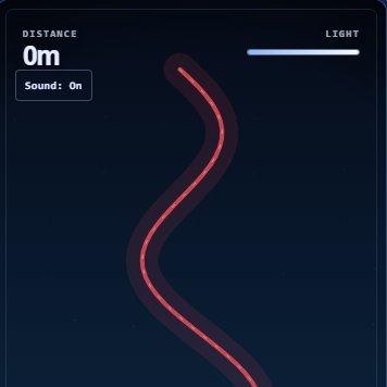 Lightless Path gameplay showing a red trail in a dark scene with the light meter